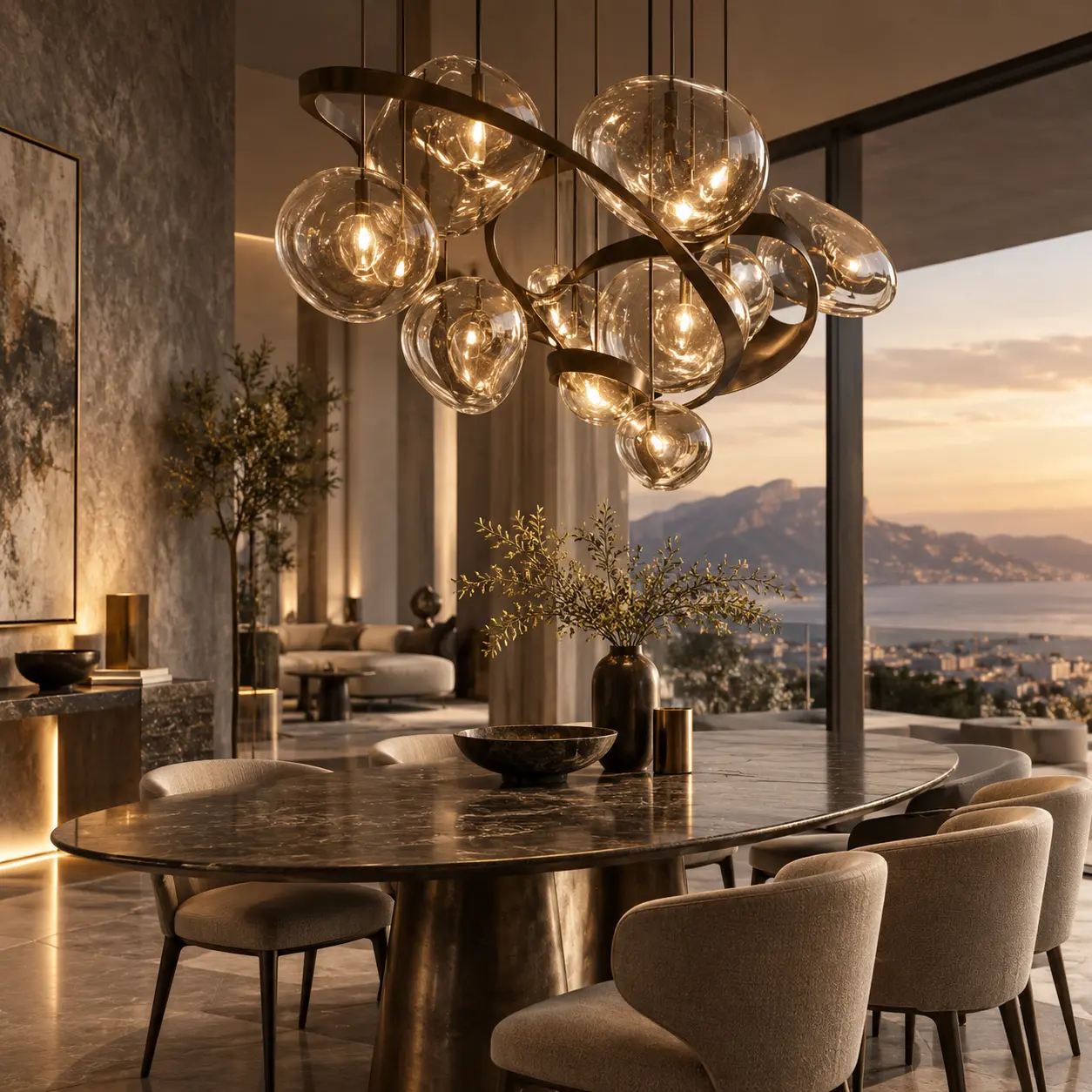 Lampadari contemporanei: vetro soffiato, metalli bruniti e forme scultoree